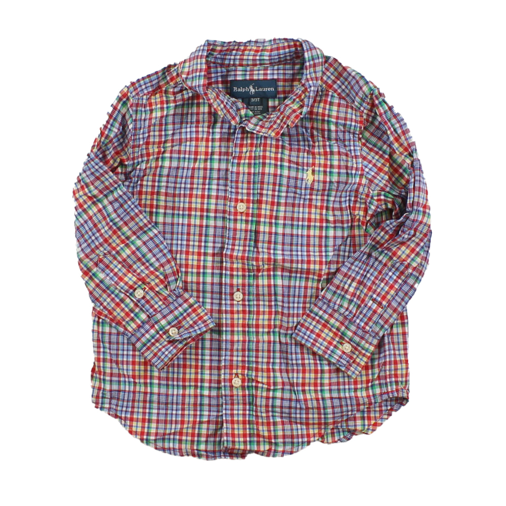 Ralph Lauren Boys Red | Green | Checks Button Down Long Sleeve size: 3T